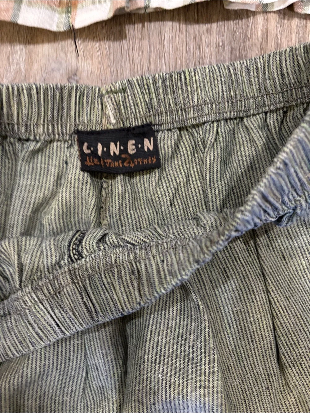 Green  Striped/Plaid Two-Piece Linen Pants & Vest Set